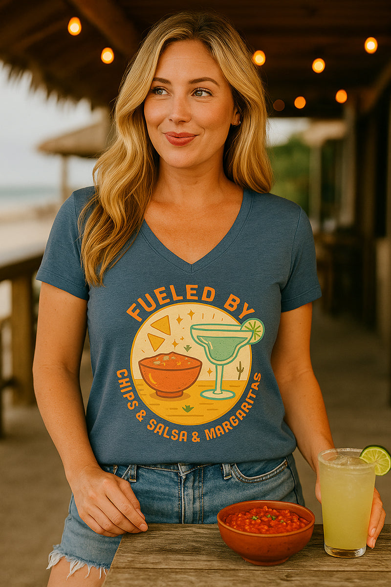 Fueled By Chips & Salsa & Margaritas Ladies' V-neck Tee