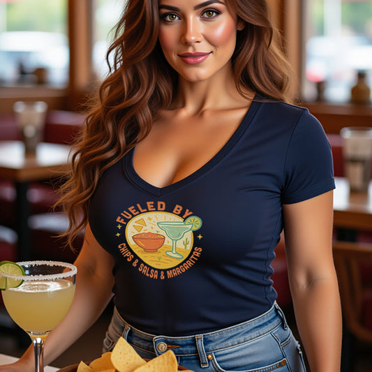 Fueled By Chips & Salsa & Margaritas Ladies' V-neck Tee