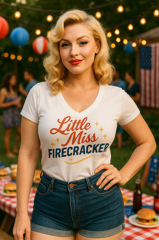 Little Miss Firecracker Ladies' V-neck Tee