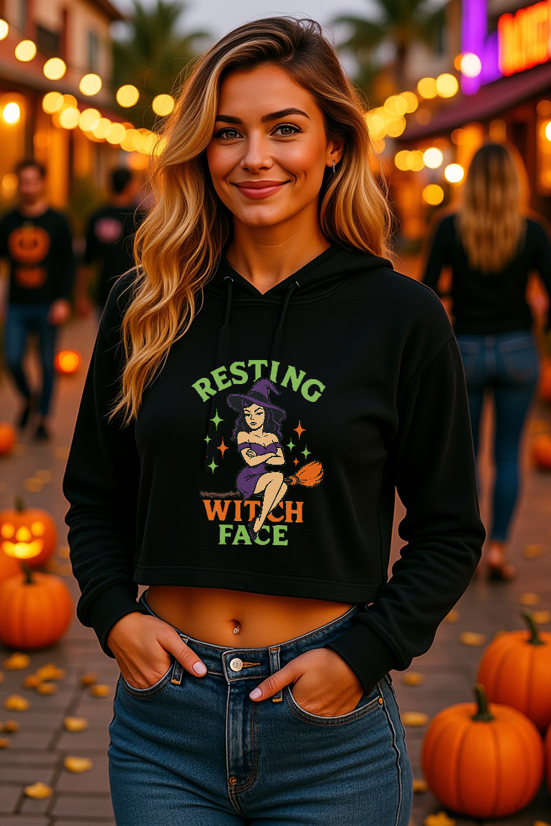 Resting Witch Face Ladies Crop Hoodie