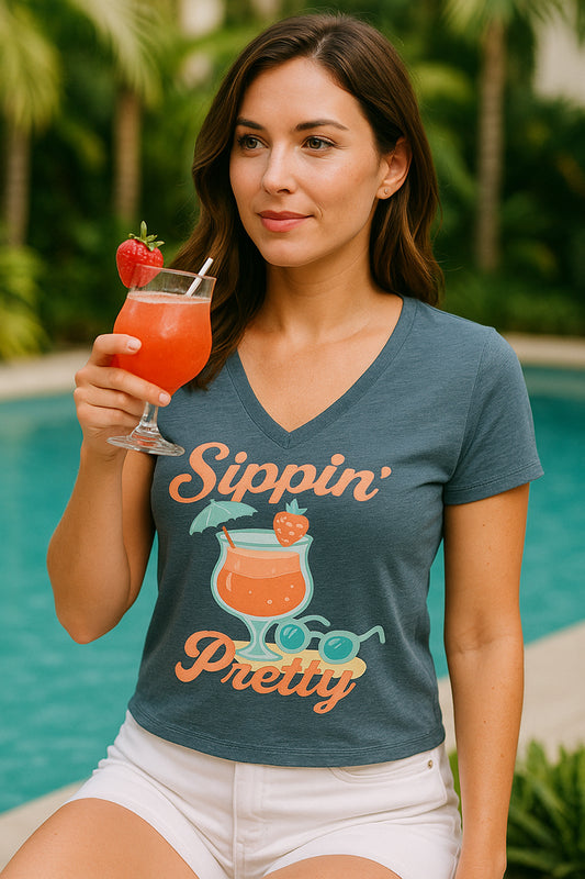 Sippin' Pretty Ladies' V-neck Tee